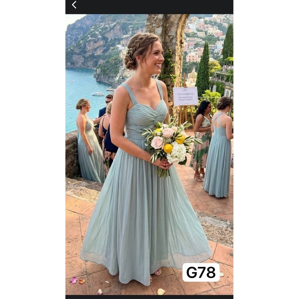 NWT Birdy Grey Elsye Pleated Maxi Bridesmaid Dress Sage Green Size L Cutout Bust